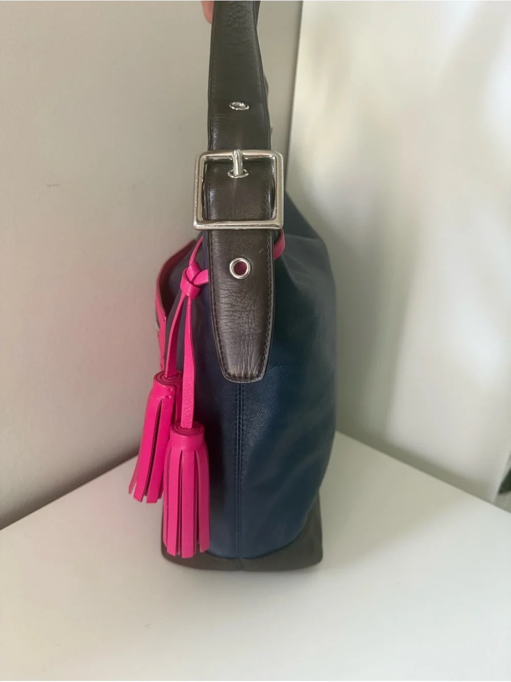 Coach Legacy Y2K Colorblock Leather Crossbody Duffle Bag – Pink/Navy/Brown 19995